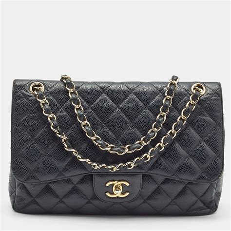 Chanel Black Quilted Caviar Jumbo Classic Double 